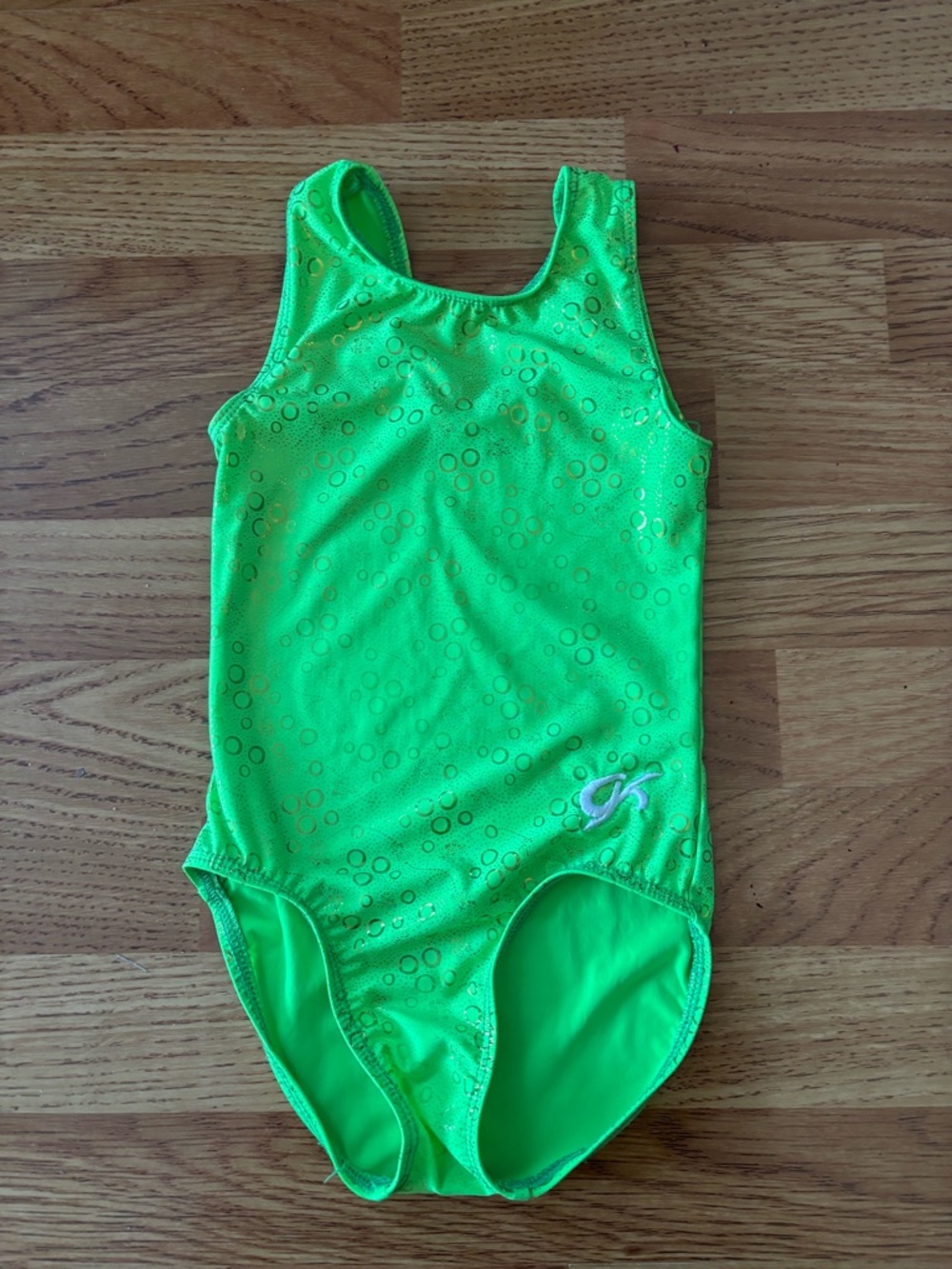 GK Lime Green Metallic Bubble Print Leotard Size XS Gymnastics Dance Neon